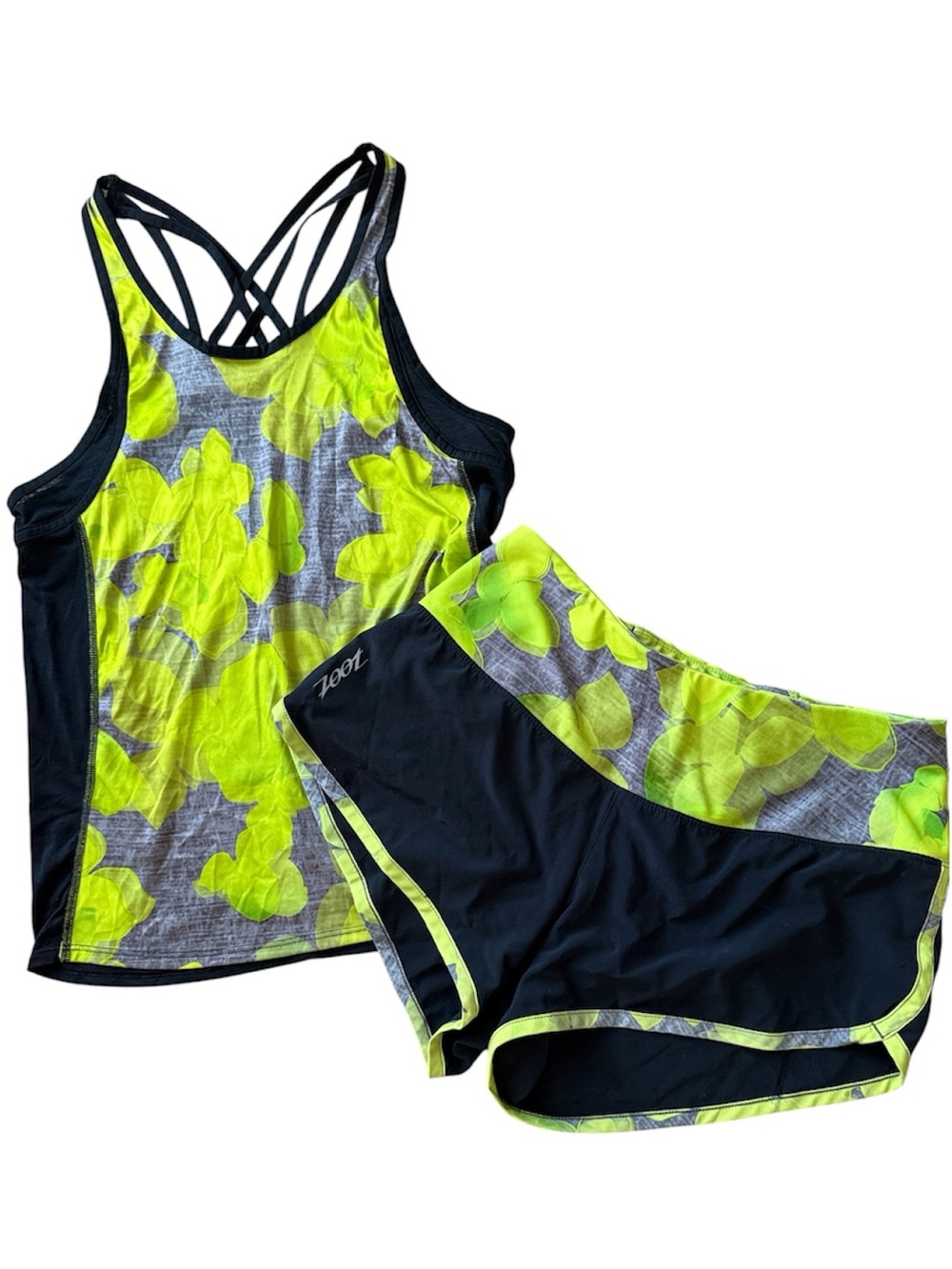 ZOOT WOMENS ATHLETIC SET “MOONLIGHT” RACERBACK TANK & MATCHING 3” RUNNING SHORTS